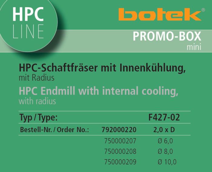 Promo-Box - HPC Schaftfräser mit Innenkühlung, F427-02, 6,00 - 10,00 mm, 2,0 x Ø